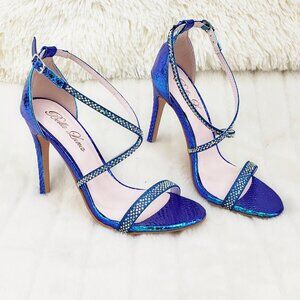 Sexy Blue Metallic Rhinestone Cross Strap High Heel Sandals Lisa